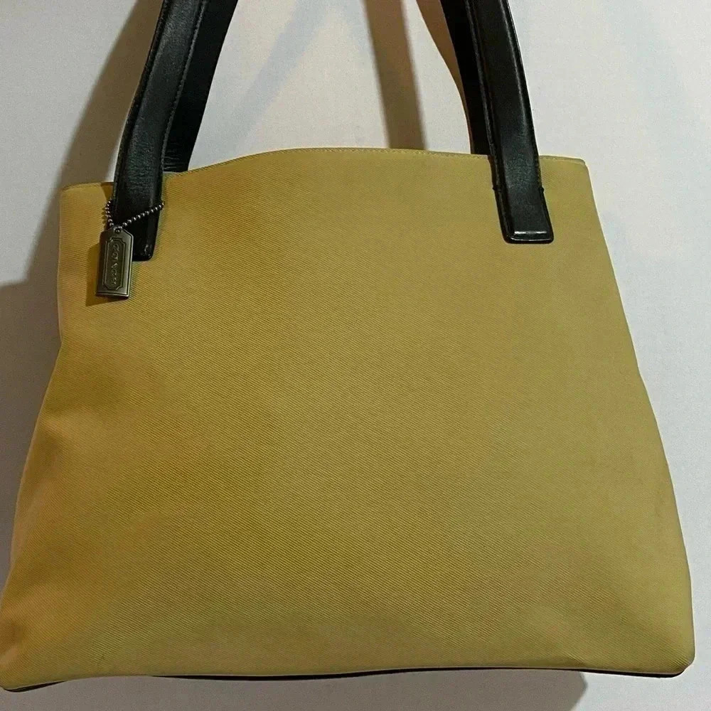 Coach beige black leather nylon shoulder handbag